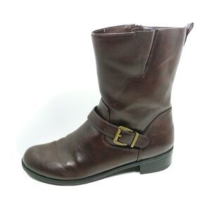 Life Stride Brown Brass Buckle Boots Shoes Side Zipper Comfort Women's Sz 7.5
